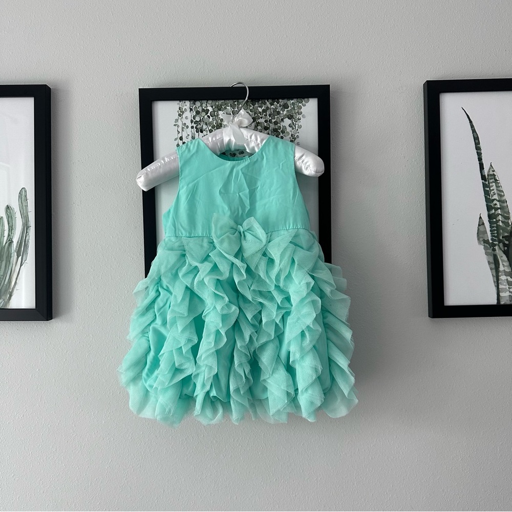 Mint Ruffle Bow Party Dress for Girls 12-18m